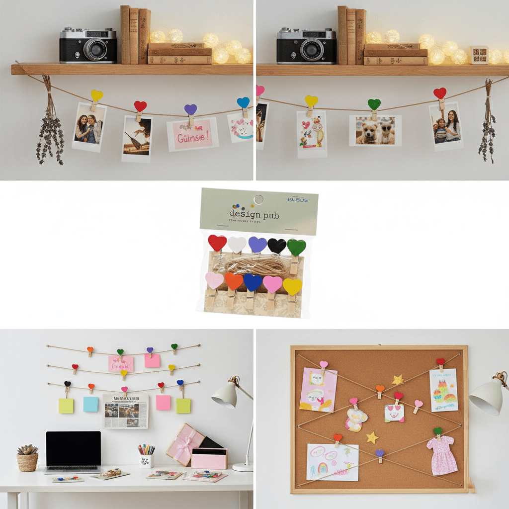 TTT Kalp Figürlü İpli Notluk Mandal