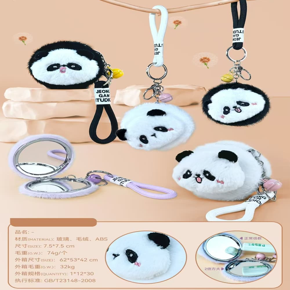 TTT Sevimli Panda Tasarımlı Peluş Anahtarlıklı Ayna