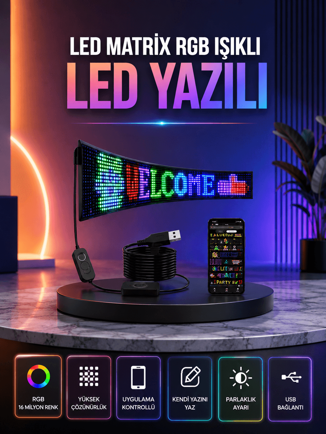 Şık ve Fonksiyonel RGB LED Panel Canlı Renk Yansımalı