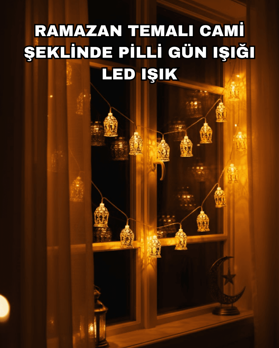 Ev Dekoru İçin Ramazan LED Işık Pilli Sıcak Sarı Cami