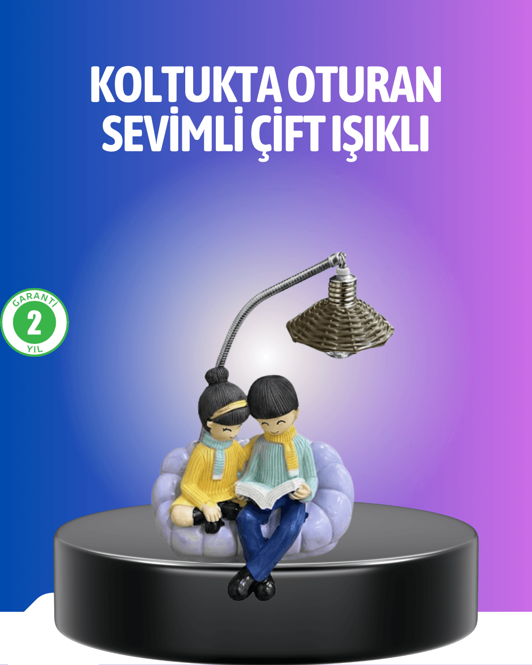 Kitap Okuyan Çift Figürlü Gece Lambası Romantik