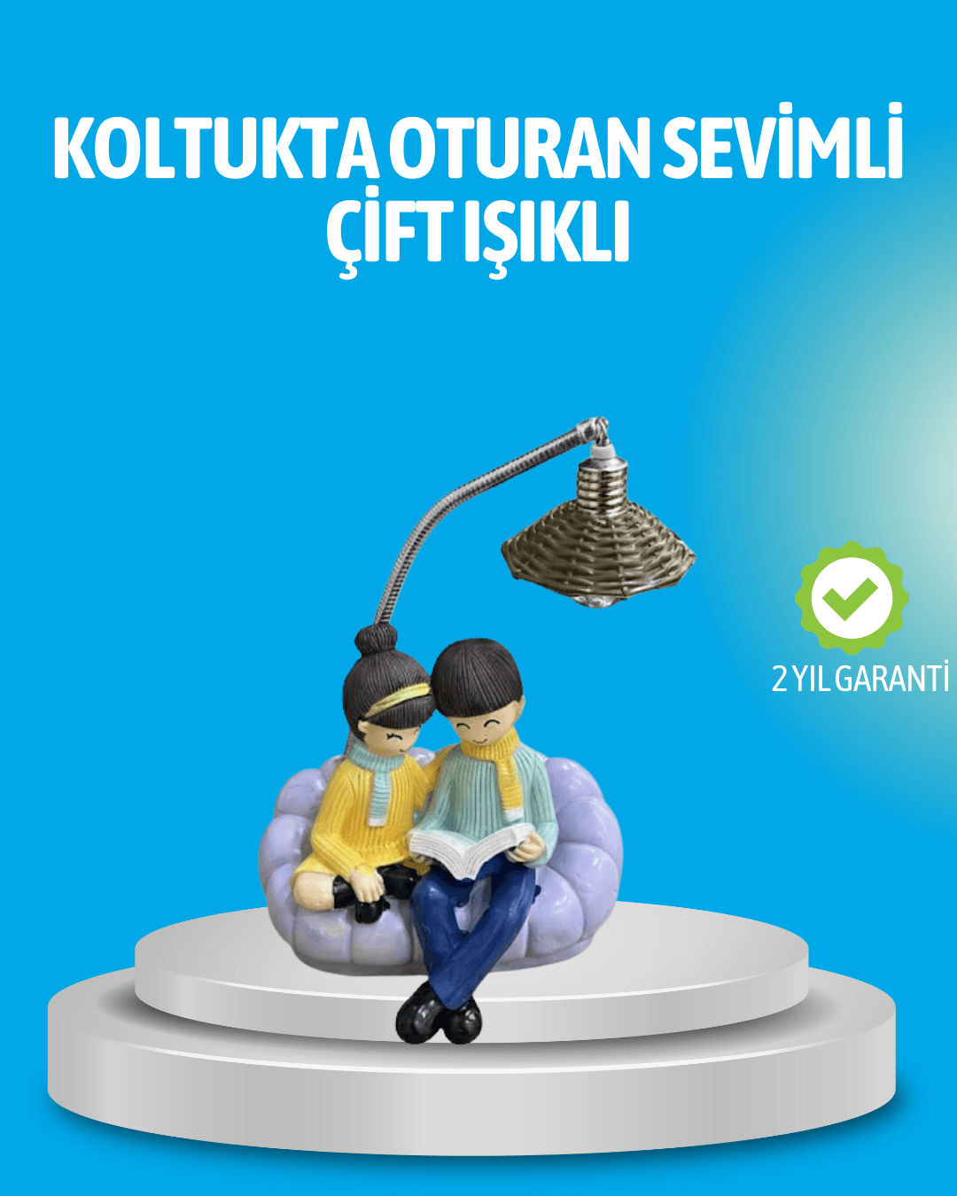 Romantik Çift Figürlü Okuyan Çift Masa Lambası