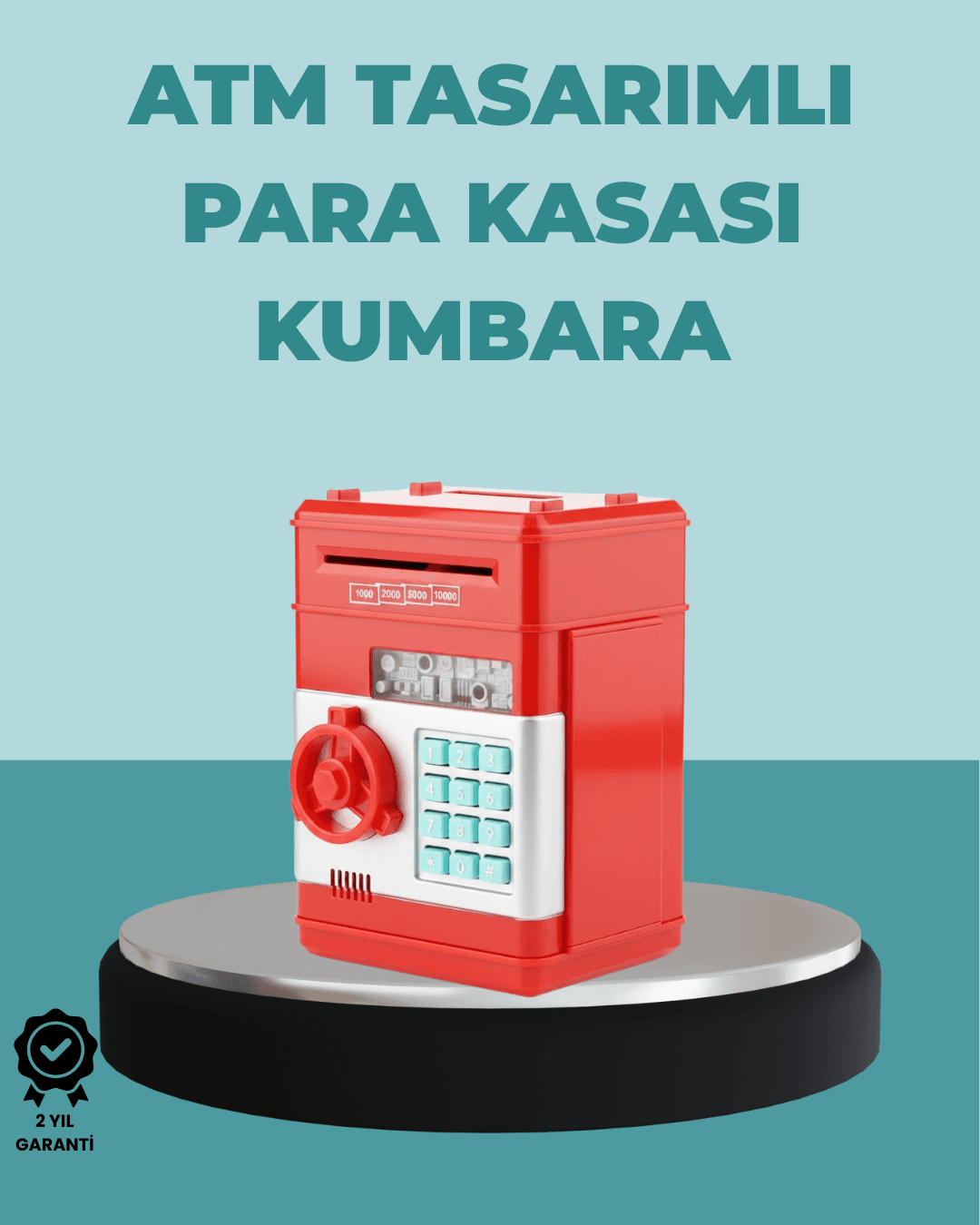 Şifreli Kırmızı ATM Tasarımlı Çelik Kasa Görünümlü