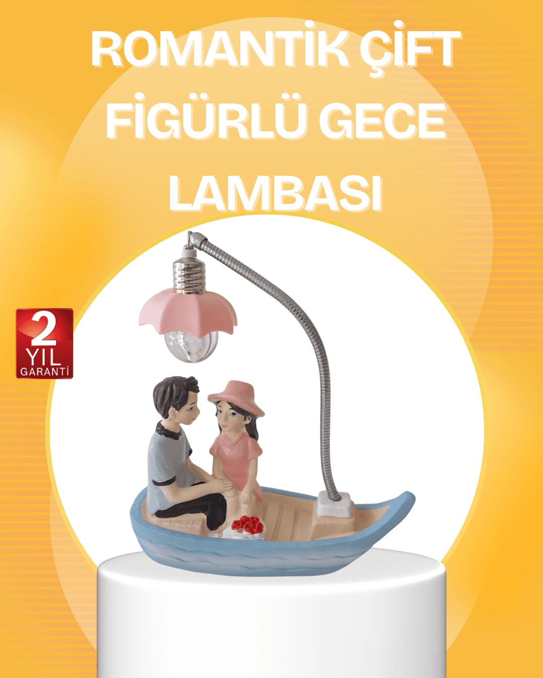 Romantik Çift Figürlü Gece Lambası Sandal Model