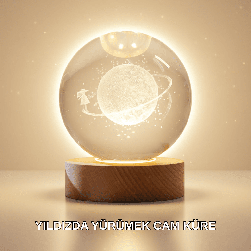 Ahşap Standlı Sarı Işıklı Dekoratif Küre Kız Figürü