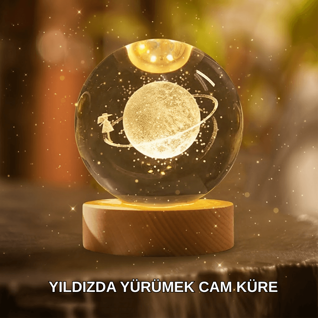 Ahşap Standlı Sarı Işıklı Dekoratif Küre Kız Figürü
