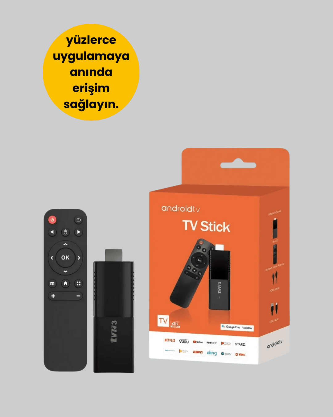 Android TV Stick Ultra HD Görüntü Destekli
